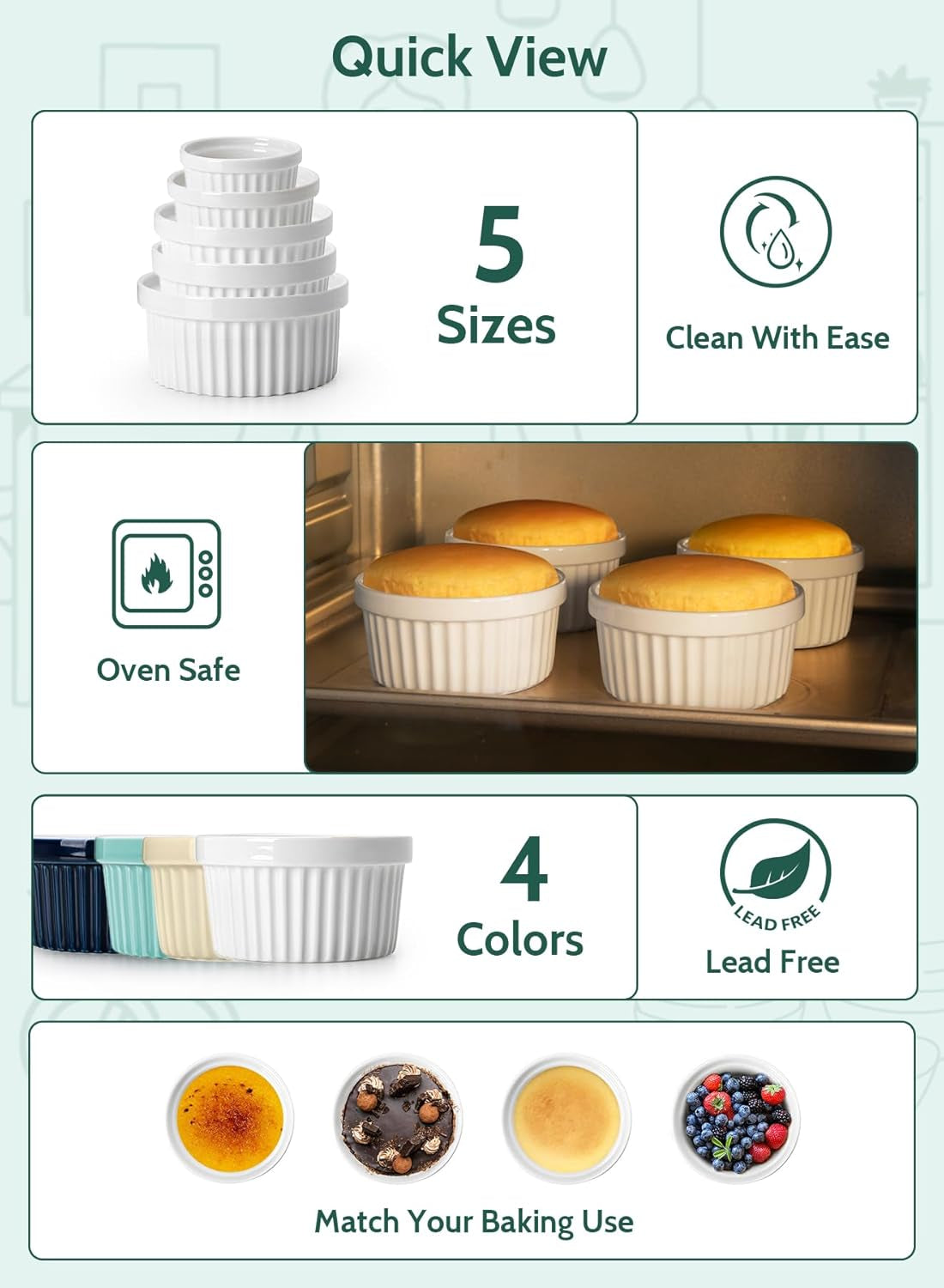8 Oz Ramekins Set of 6, Creme Brulee Ramekins Oven Safe, Porcelain Ramiken Set, Souffle, Custard Cups for Baking and Ice Cream Bowl, Beige Gray